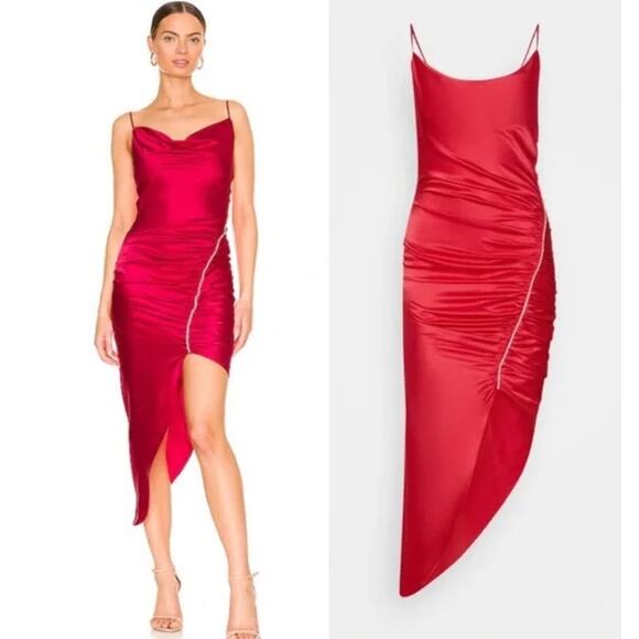 Cinq a Sept 100% Silk Emilia Dress Draped Spaghetti Strap Satin Crystal Midi - Picture 14 of 14
